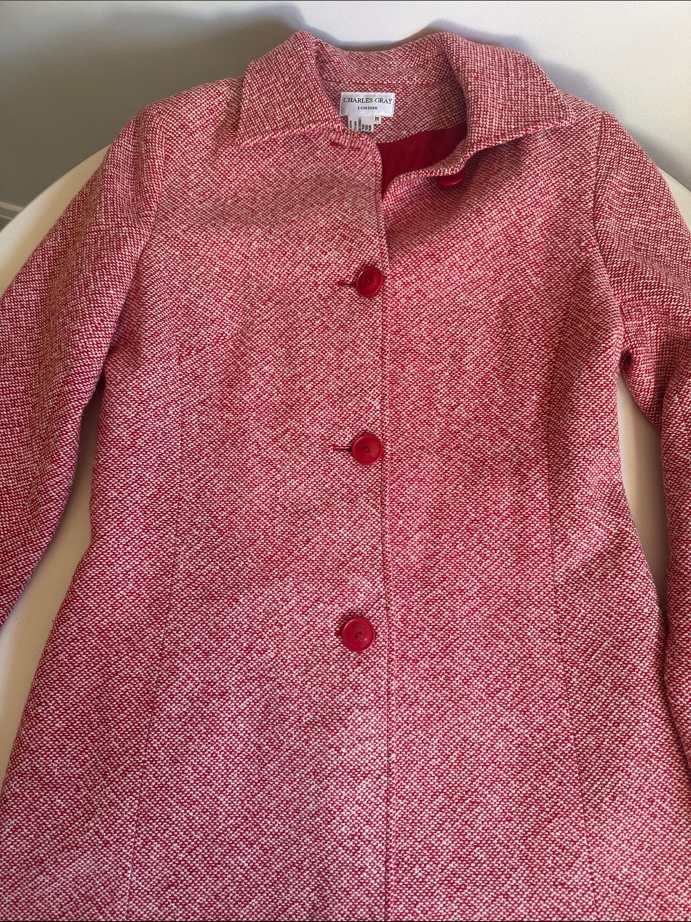 Charles Gray London Vintage English Tweed Single-Breasted Pea Coat in Red